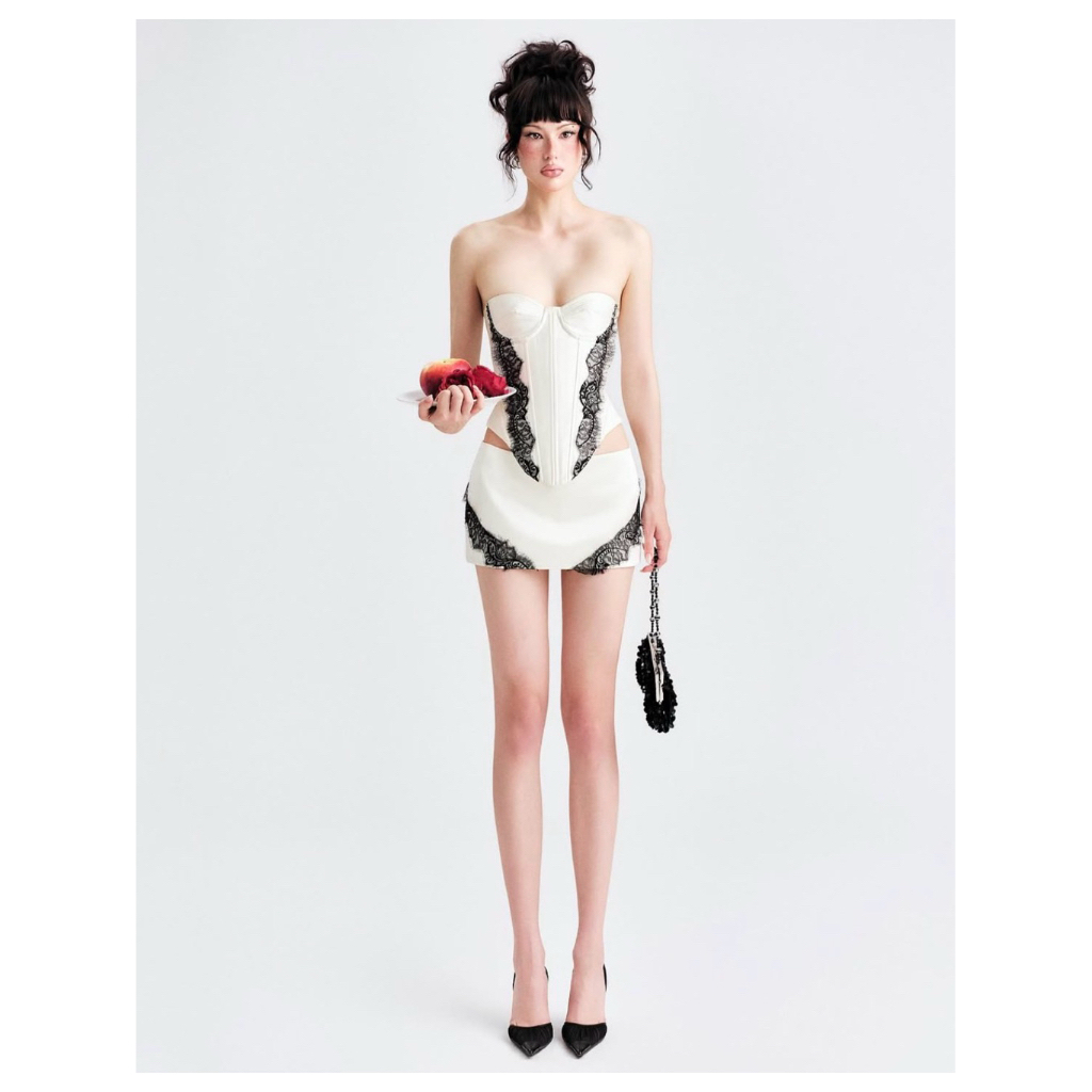 𝙍𝙖𝙘𝙝𝙚𝙡 𝘾𝙤𝙧𝙨𝙚𝙩 - Áo Corset Viền Ren Phối Chân Váy Ren Dáng Chữ A