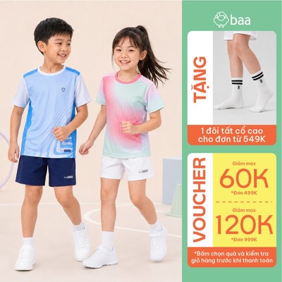 Áo thun thể thao bóng đá, chạy bộ cho bé siêu nhẹ thoáng khí thấm hút nhanh khô 18-52kg Baa Babby AT34N