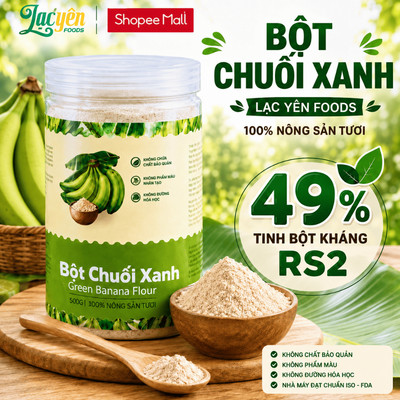 Bột Chuối Xanh Lạc Yên Foods - 49% Tinh Bột Kháng RS2, Giàu Chất Xơ, Dinh Dưỡng Cho Hệ Tiêu Hóa
