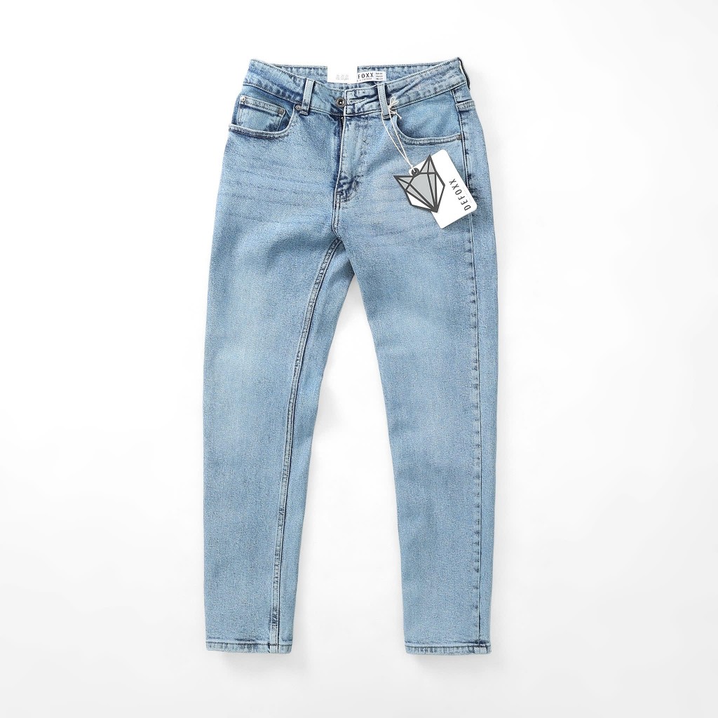 Quần Jean Dài Nam DEFOXX Xanh Sáng, Form Slim-fit, chất vải co giãn mềm mại, ống 15-18cm, Hàng VNXK 