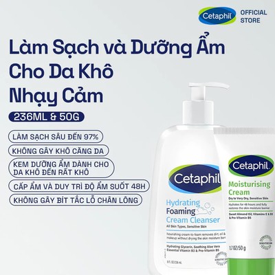 [SVIP] Combo Sữa Rửa Mặt Tạo Bọt Cetaphil Hydrating Foaming Cream Cleanser 236ml + Kem dưỡng ẩm 50G