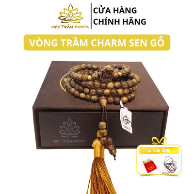 Chuỗi Tràng 108 Hạt Trầm Hương Mix Charm Sen Gỗ - Mộc Trầm Hương MTH