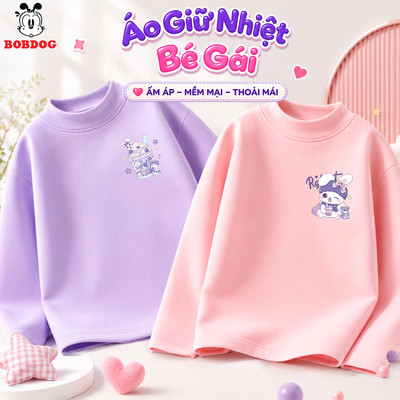 Áo giữ nhiệt cho bé gái BOBDOG chất liệu zip lông cổ lọ 3 phân in hình O-KS63-KS64 cute cho bé