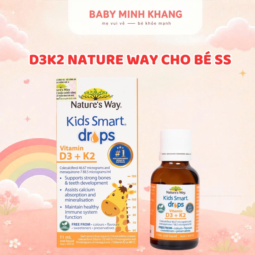 Vitamin D3K2 Nature's Way 11ml – D3 K2 MK7 Với Dầu Hướng Dương Organic Cho Trẻ Sơ Sinh