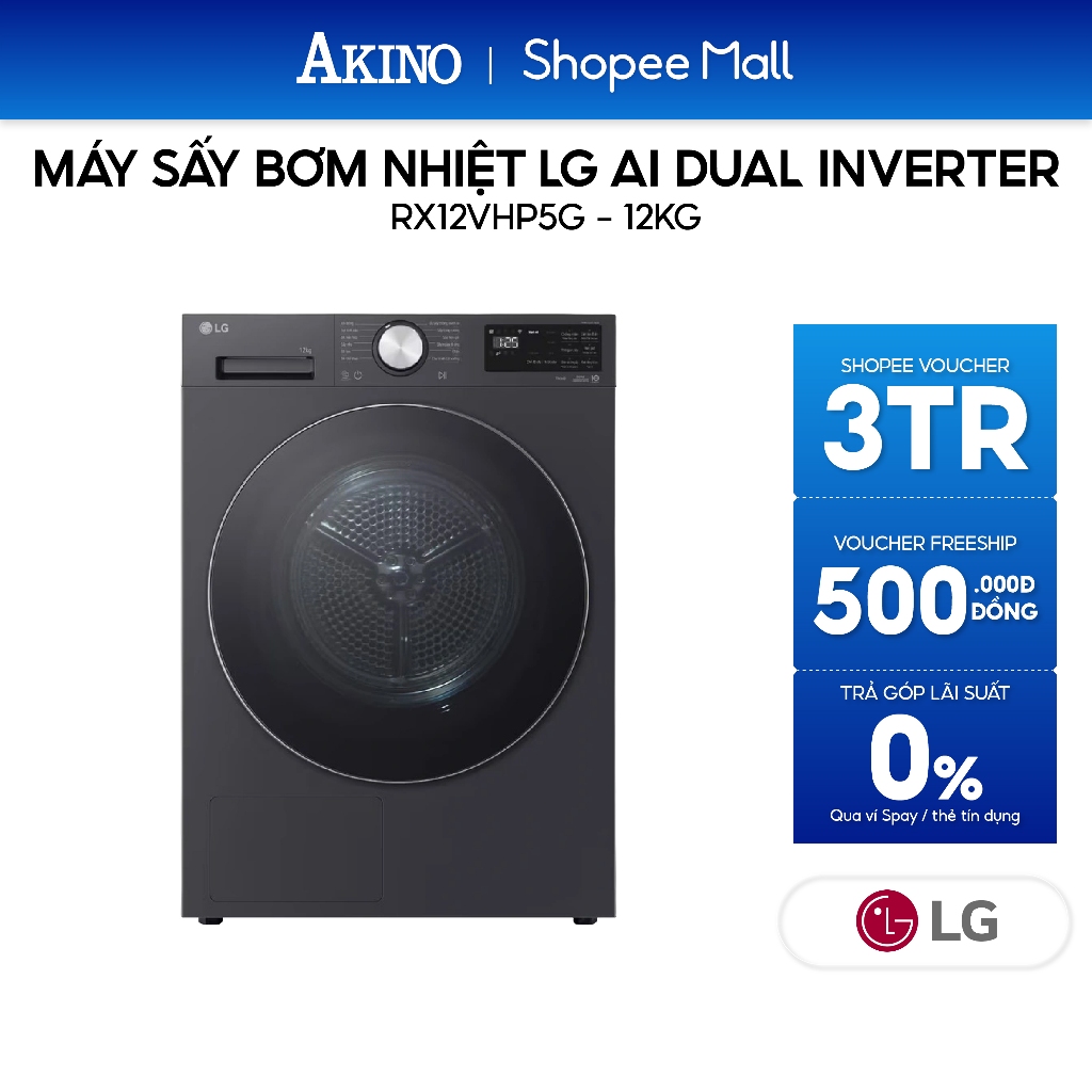 RX12VHP5G I Máy sấy bơm nhiệt LG AI DUAL Inverter 12kg