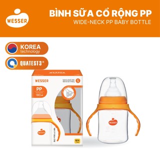 [MỚI] Bình sữa cổ RỘNG PP Wesser 180ml/260ml (PP MÀU TRẮNG)