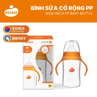 [MỚI] Bình sữa cổ RỘNG PP Wesser 180ml/260ml (PP MÀU TRẮNG)