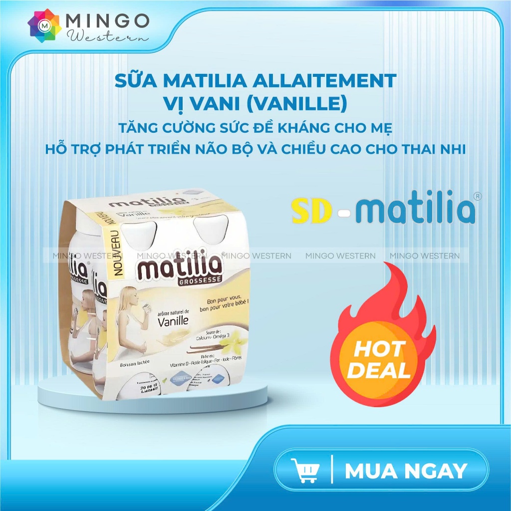 Sữa Bầu Matilia Vị Vani Nội Địa Pháp – Sữa Pha Sẵn - Dinh Dưỡng  Cho Mẹ Bầu, Lốc 4 Hộp 200ml