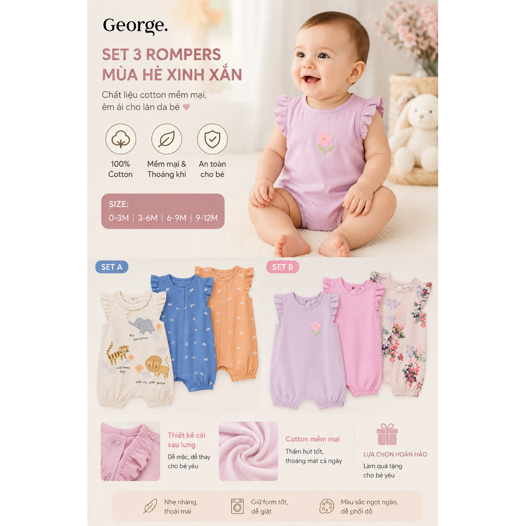 (G074)Set body đùi (romper) chính hãng George UK