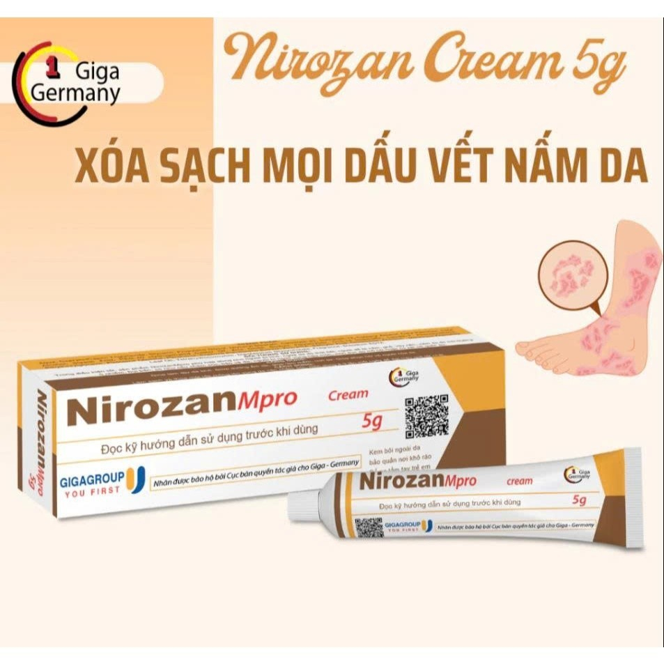 Nirozan cream kem bôi nấm ngoài da, lang ben tuýp 5g - 10g GIGA GERMANY (chính hãng Đức)