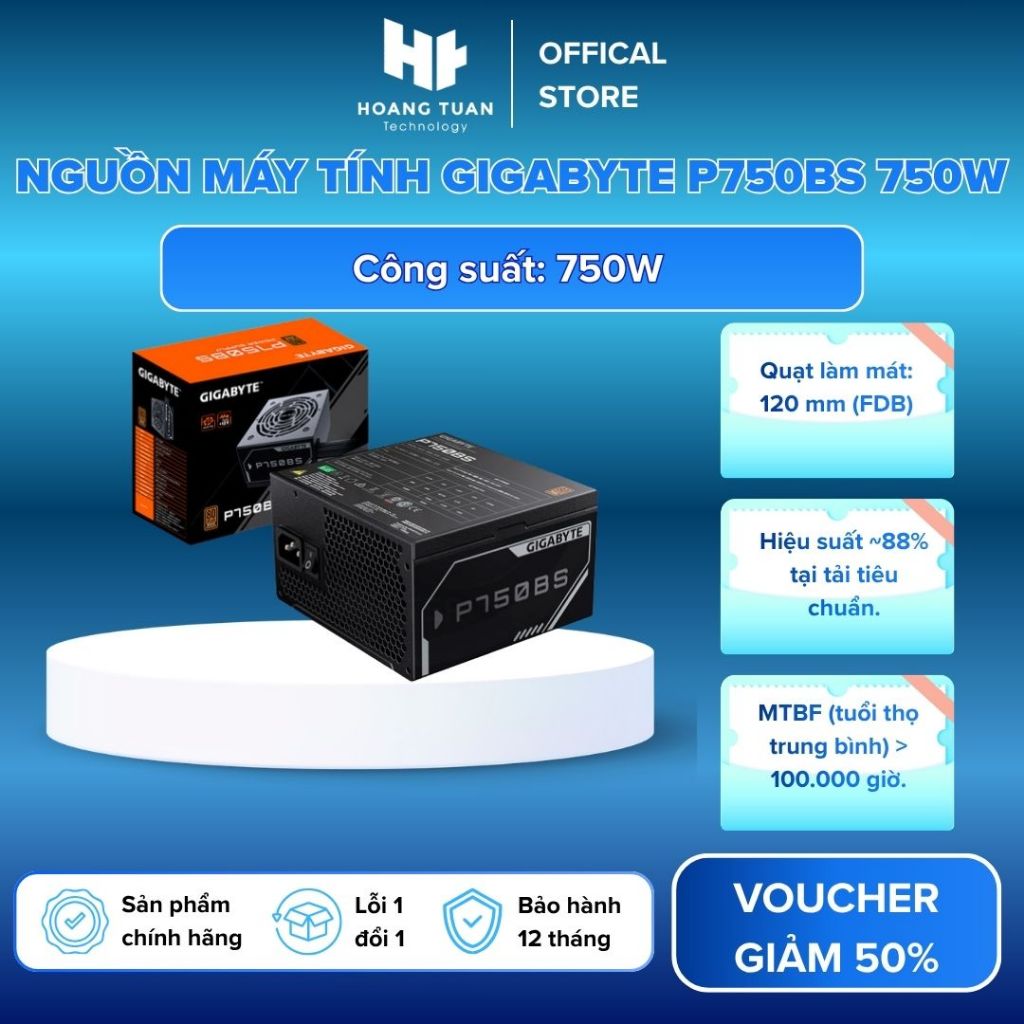 Nguồn máy tính Gigabyte P750BS 750W chính hãng (80 Plus Bronze, GP-P750BS), chuẩn nguồn: ATX 12V (In