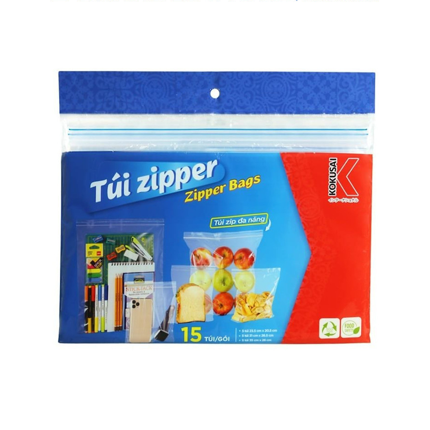 Túi zipper đa dụng 3 size Kokusai (15 túi/gói) - TZIP00007481