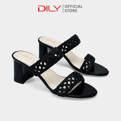 Dép guốc DILY thiết kế quai ngang đan lưới nổi bật, gót vuông cao 6.5cm DL0669