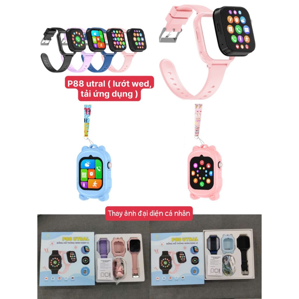 Đồng Hồ Thông Minh Trẻ Em Picom P88 Ultra Lắp Sim Nghe Gọi Video Định Vị GPS Nhắn Tin Tải App