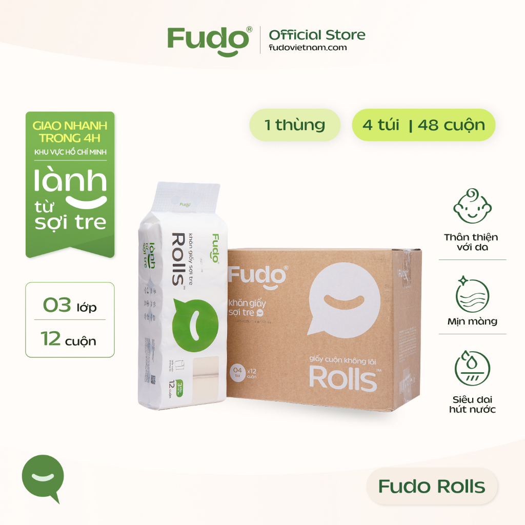 Thùng Giấy Cuộn Không Lõi Fudo 4 Túi x 48 Cuộn - TissueRolls