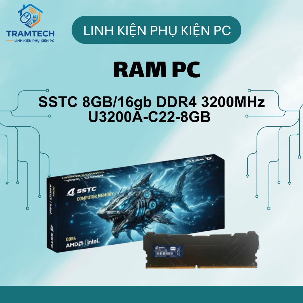 RAM PC SSTC 8GB/16gb DDR4 3200MHz U3200A-C22-8GB – Hỗ Trợ AMD/Intel – RAM Máy Tính Để Bàn |