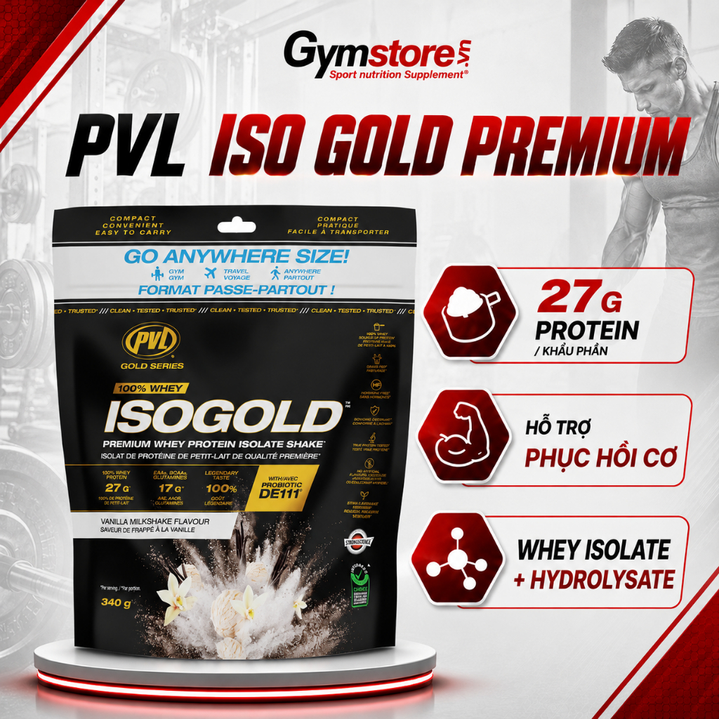 Sữa tăng cơ PVL ISO Gold - Premium Whey Protein With Probiotic, 340 Gram Made in Canada - Gymstore