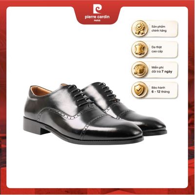 [New] Giày tây có dây Oxford Pierre Cardin, thiết kế sang trọng, da bò thật cao cấp, đế cao su đúc nguyên khối - mã 385