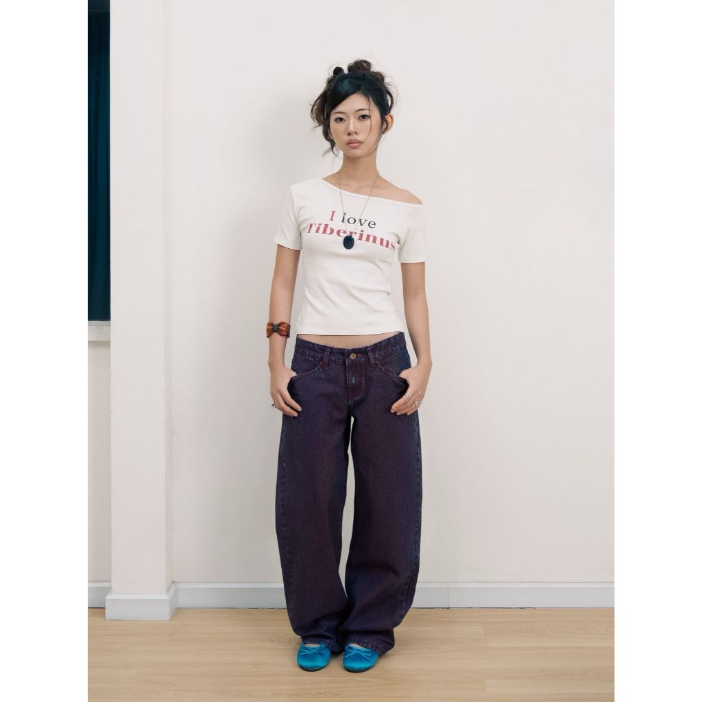 Tiberinus - Quần Jeans Đáy Ngắn - Selvedge Canvas Relaxed Lily Jeans - Tím Ánh Đỏ/ Berry Purple - Cạ