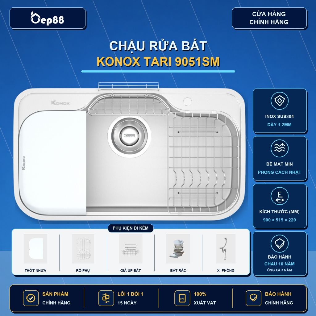 Chậu Rửa Bát Konox Tari 9051SM bề mặt mịn phòng cách Nhật Hàng Chính Hãng + Vòi