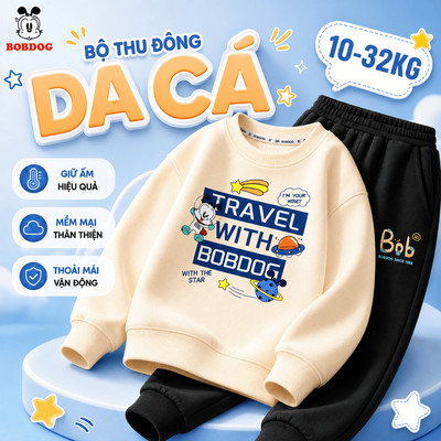 Đồ bộ cho bé trai BOBDOG, set đồ bé trai chất liệu da cá in hình cute độc đáo cho bé MX-BDO06-BDQ01