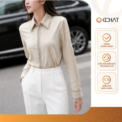 Áo Sơ Mi Nữ 𝐂𝐂𝐇𝐀𝐓 Cổ Đức Dài Tay Aria Dáng Ôm Vừa Chất Liệu Thô Bamboo Mềm Mịn 16FDT2083ST