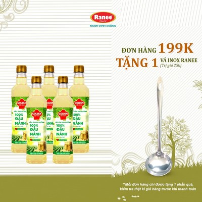 {Đơn 199k tặng vá inox } Combo 5 chai Dầu Đậu Nành cao cấp Golden 1 lít (1 lít/chai x 5 chai)