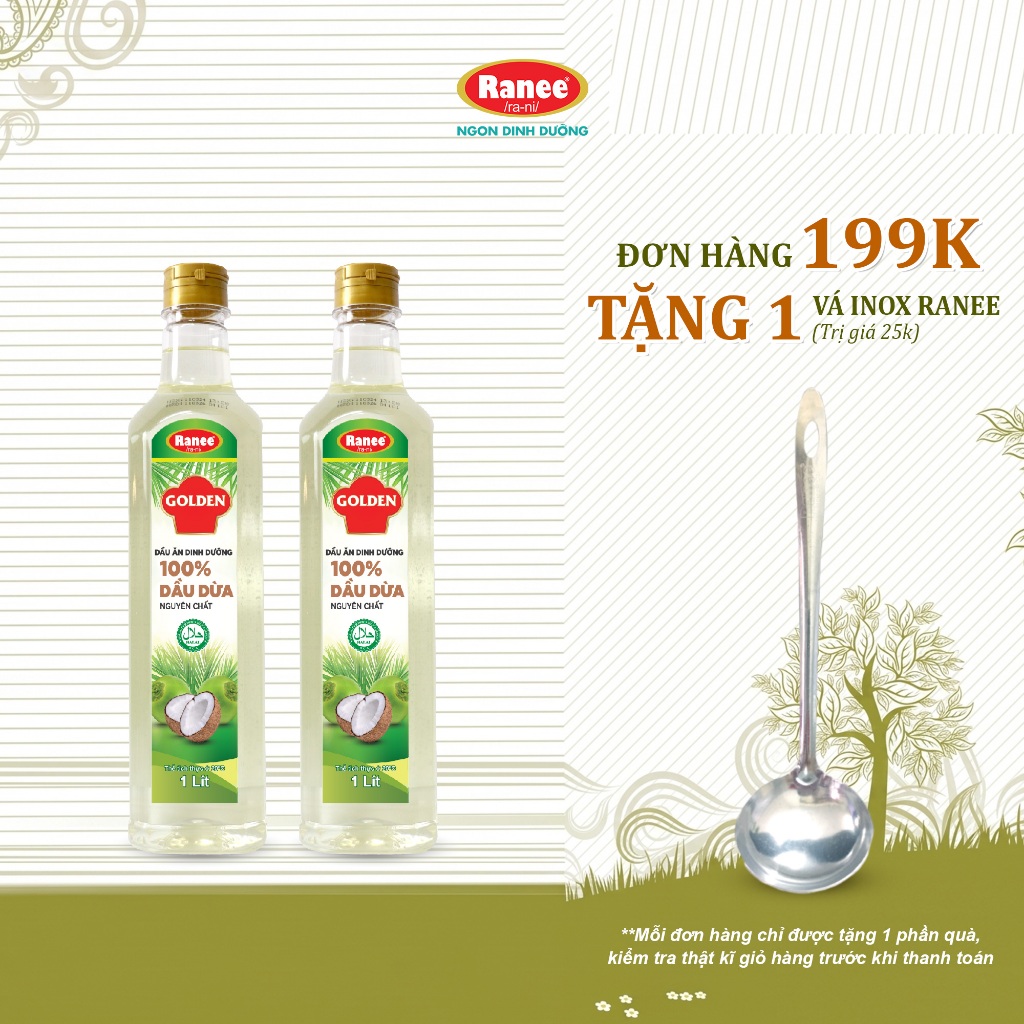 {Đơn 199k tặng vá inox } Combo 2 chai Dầu DỪA Dinh dưỡng Golden 1 lít (2 chai x 1 lít)