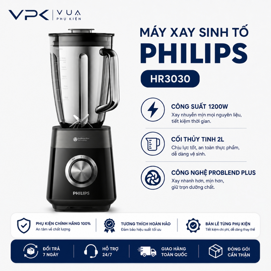 Máy xay Philip HR3030 cối thủy tinh công suất lớn 1200W