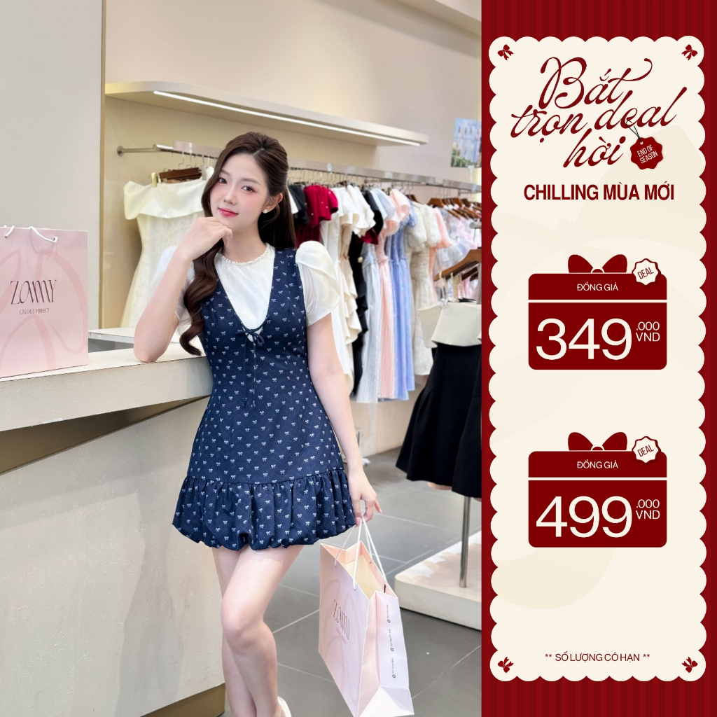 ZAMY SHOP - Váy TK họa tiết giả set chân bồng váy xinh nhẹ nhàng, váy đi làm, đi chơi xinh