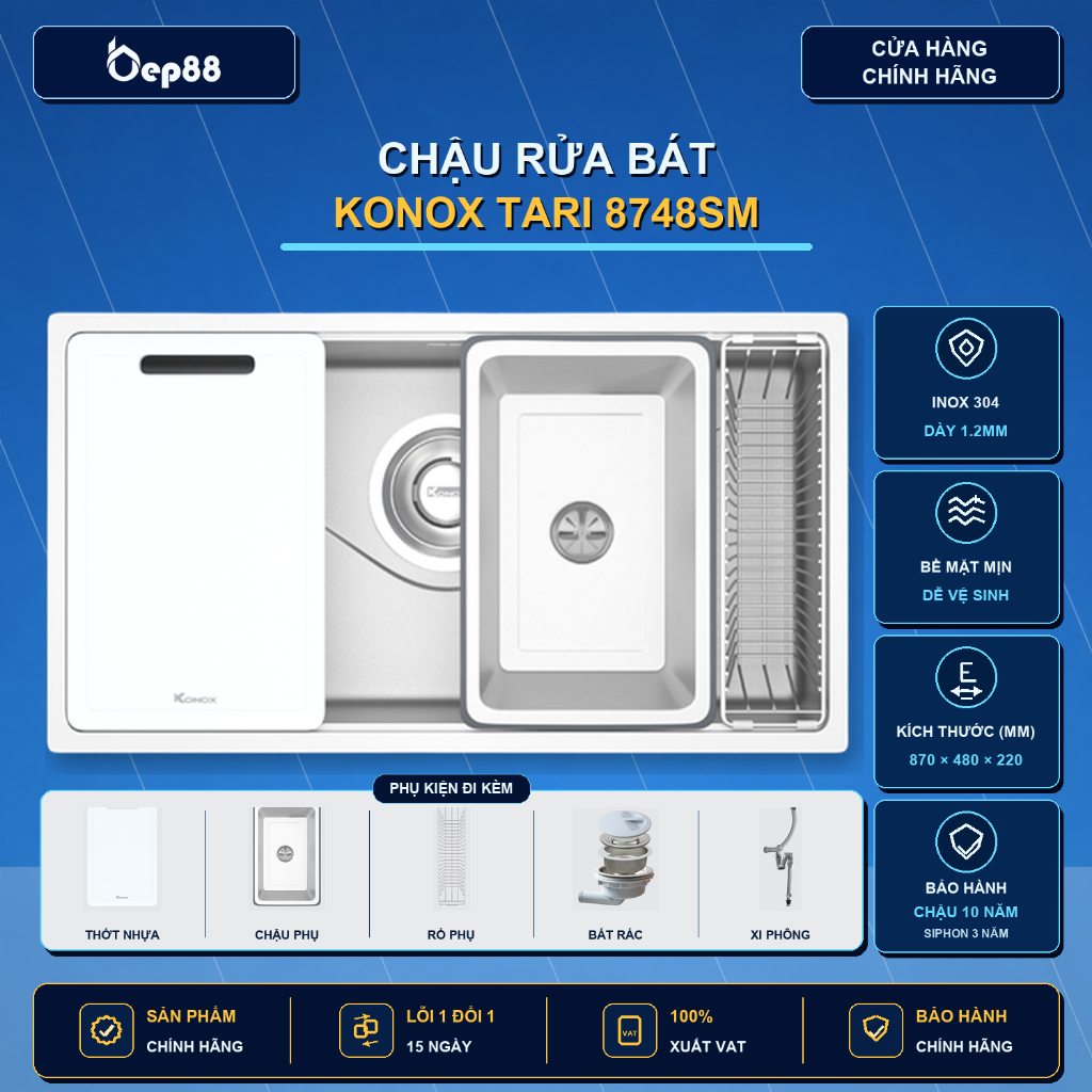 Chậu rửa bát phong cách Nhật bề mặt mịn Konox Tari 8748SM