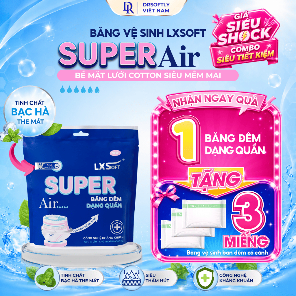 (MUA 1 TẶNG 3) Băng Vệ Sinh Dạng Quần LXSOFT SUPER AIR  Bạc Hà - Khô Thoáng - Thấm Hút Tốt - Chống T