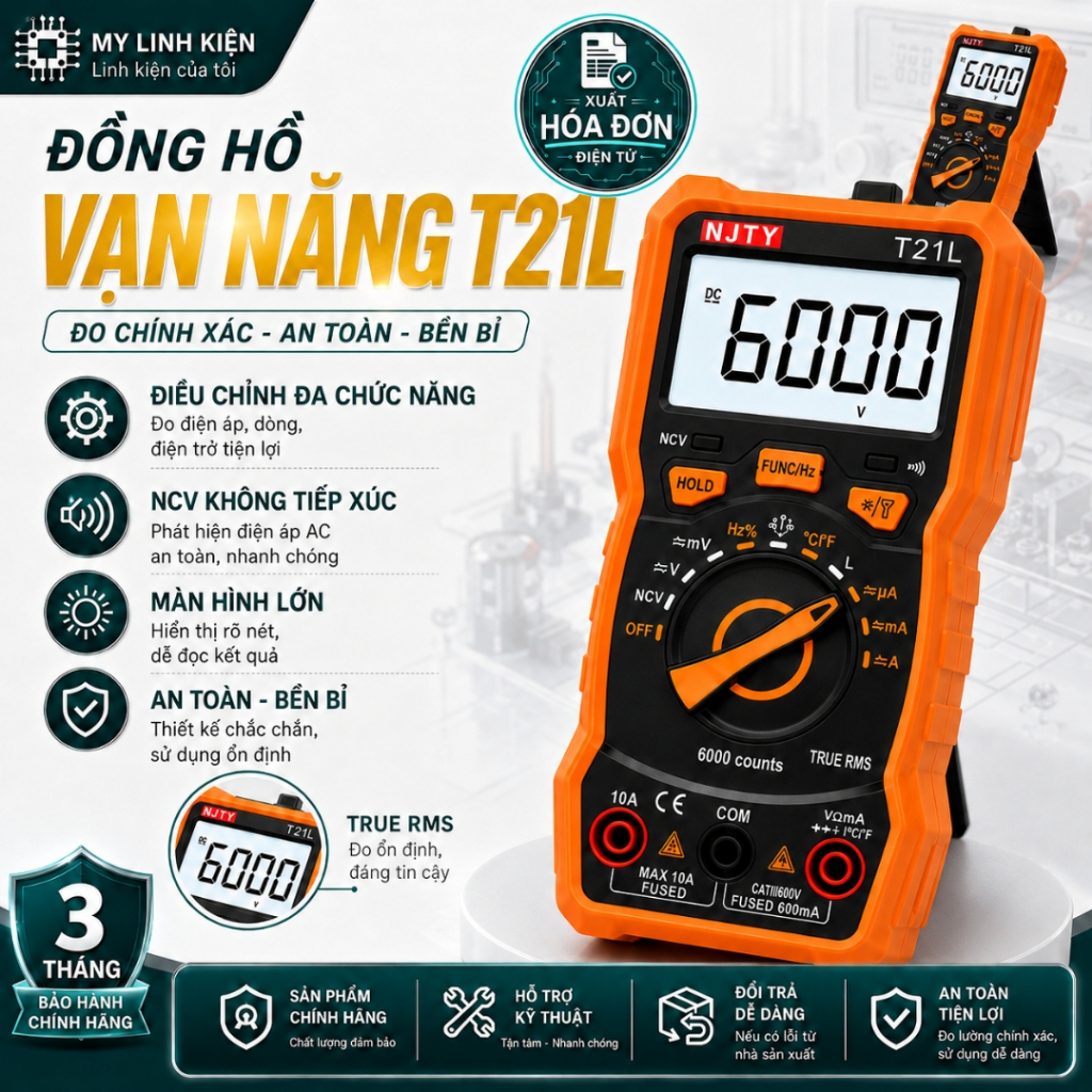 Đồng Hồ Đo Điện Vạn Năng NJTY T21L Đo Điện Xoay Chiều/Tụ Điện/Điện Áp Siêu Nhanh Chất Lượng Cao myli