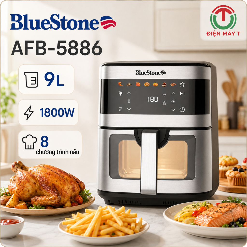 Nồi chiên không dầu BlueStone AFB-5886 9 Lít 1800W - 8 chương trình nấu