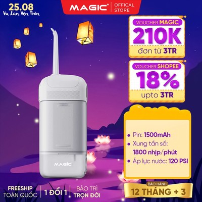 Máy Tăm Nước Gấp Gọn Magic B-02 Pro, 3 Chế Độ Vệ Sinh Răng Miệng, 4 Đầu Tăm, Chống Nước IPX7, BH 12 Tháng
