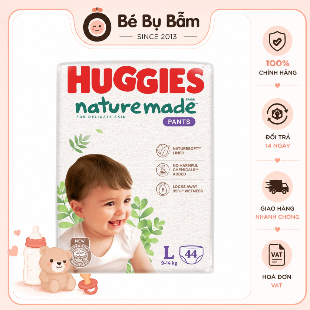 🌿 Bỉm Tã Huggies Nature Made Chính Hãng -  Huggies Quần, Dán Cho Bé, NB, S, M, L, XL, 2XL, 3XL