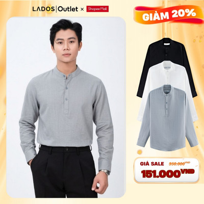 [OUTLET - KHÔNG ĐỔI TRẢ] Áo sơ mi nam dài tay cổ trụ style Hàn Quốc LADOS- 8108 vải đũi, thời trang