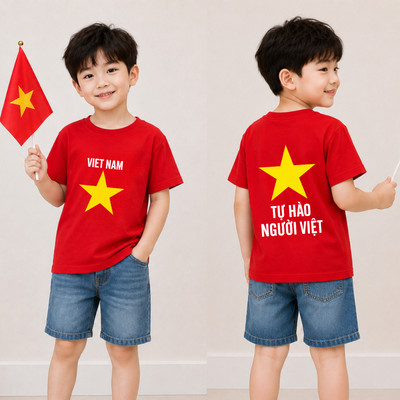 Áo phông Tự Hào Việt Nam cờ đỏ sao vàng chất liệu thun cotton cho bé và ng lớn size từ 15-82kg Loza Kids Mã AT041
