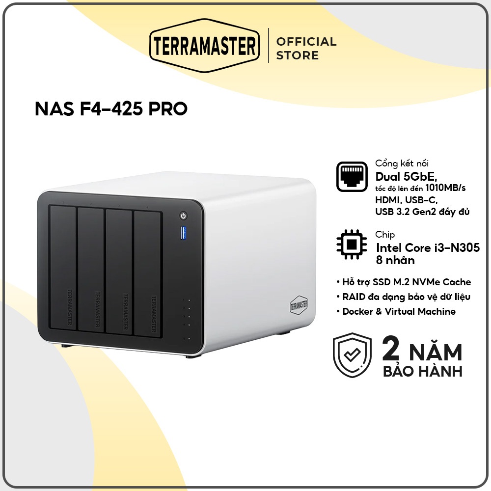 [Siêu Sale] Thiết bị lưu trữ NAS TerraMaster F4-425 Pro-4 Bay, Core i3-N305 8-Core 8GB DDR4, USB 3.2