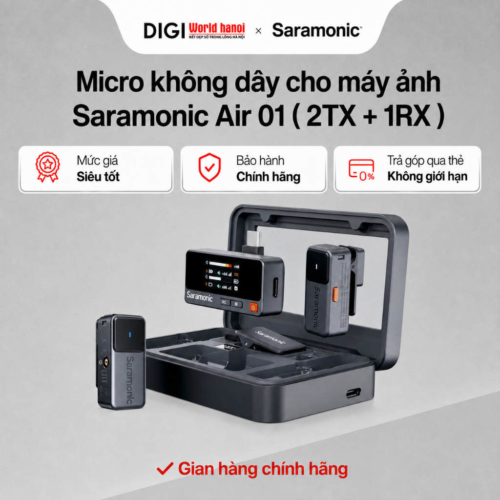 Micro không dây cho máy ảnh Saramonic Air 01 ( 2TX + 1RX ) - Chính hãng