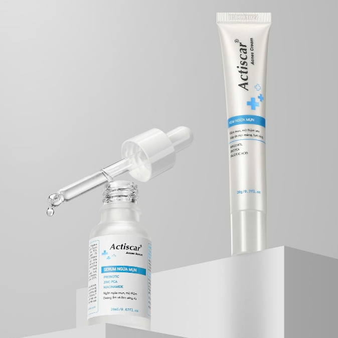 Combo Actiscar Acnes Serum & Kem Mụn Giúp Cải Thiện Thâm Do Mụn, Cho Làn Da Mịn Màng