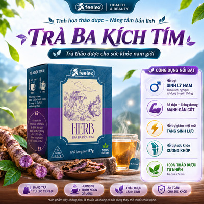 Trà Ba Kích Tím Feelex Herb hỗ trợ tăng cường sinh lý nam, duy trì phong độ hộp 10 túi 5,7gram