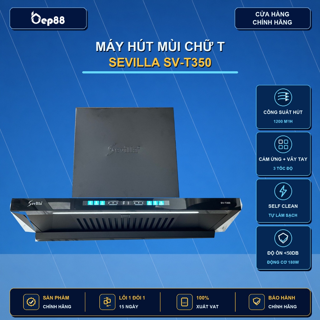 Máy hút mùi Sevilla SV-T350 - Công suất hút 1200m3/h, Cảm ứng vẫy tay, BH 3 năm, Đổi mới trong 30 ng