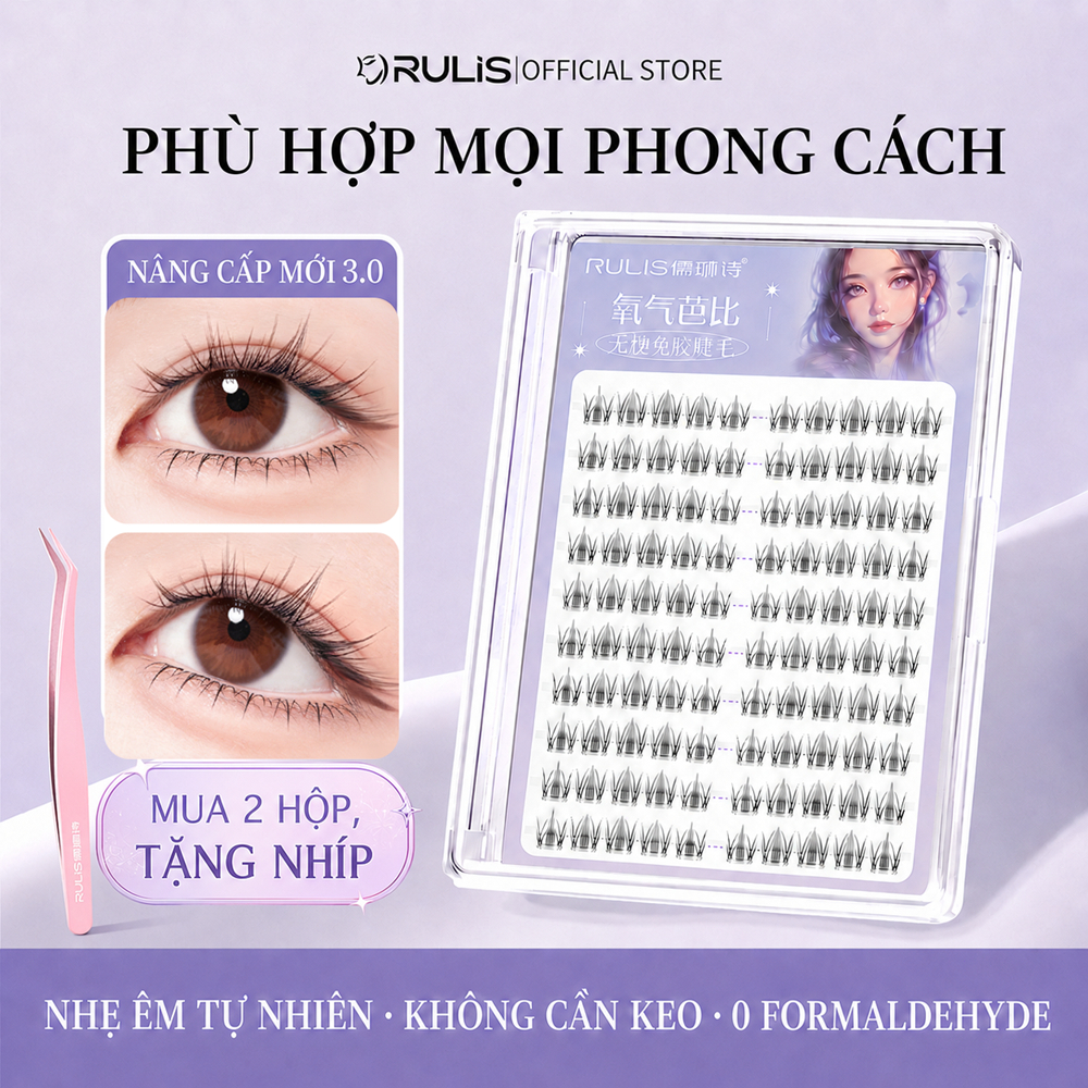 [99k/2 Hộp] RULIS Mi Giả Tự Dính 10H Không Gân, Barbie Oxy, Đen Nhẹ Tự Nhiên, Dễ Dùng tặng 1 nhíp/đơ