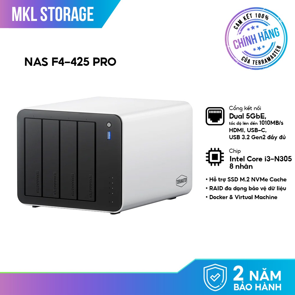 [Siêu Sale] Thiết bị lưu trữ NAS TerraMaster F4-425 Pro-4 Bay, Core i3-N305 8-Core 8GB DDR4, USB 3.2