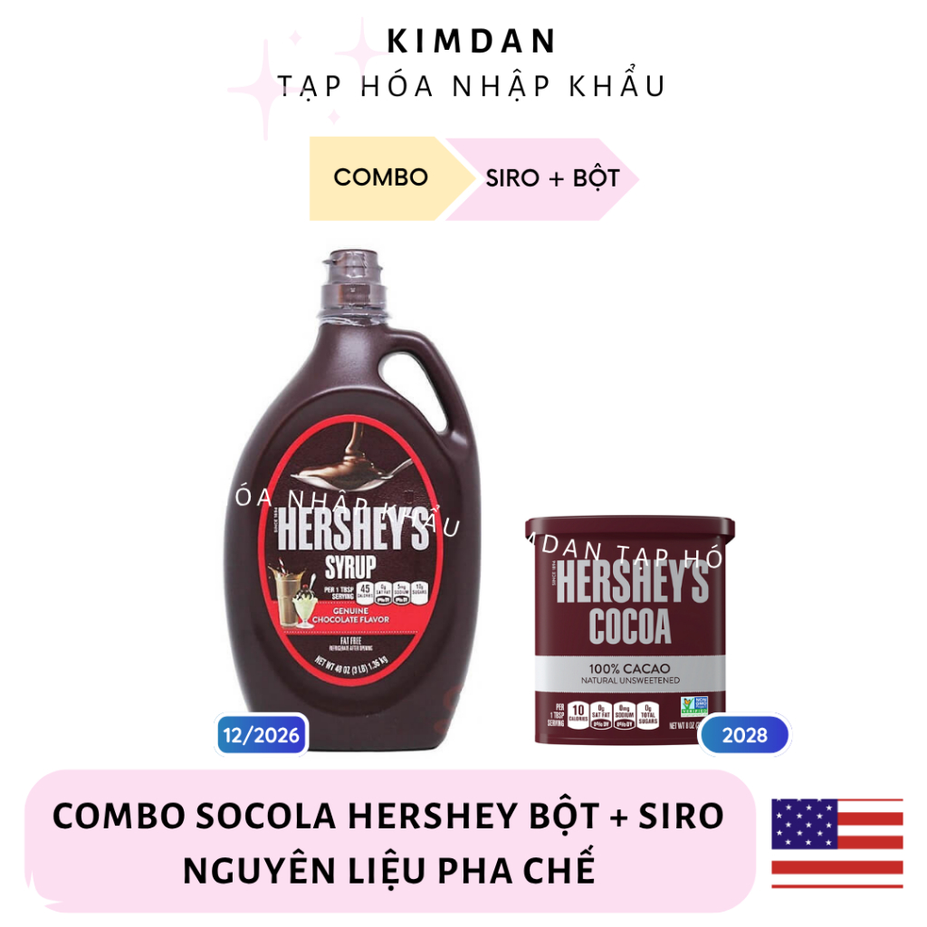 COMBO CACAO HERSHEY MỸ nguyên liệu pha chế làm bánh thức uống - bột cacao nguyên chất Hershey 226g s