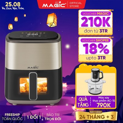 Nồi chiên không dầu điện tử 6L Magic Eco AC-163,Công suất 1500W, Cửa Sổ Trực Quan, BH 24TH