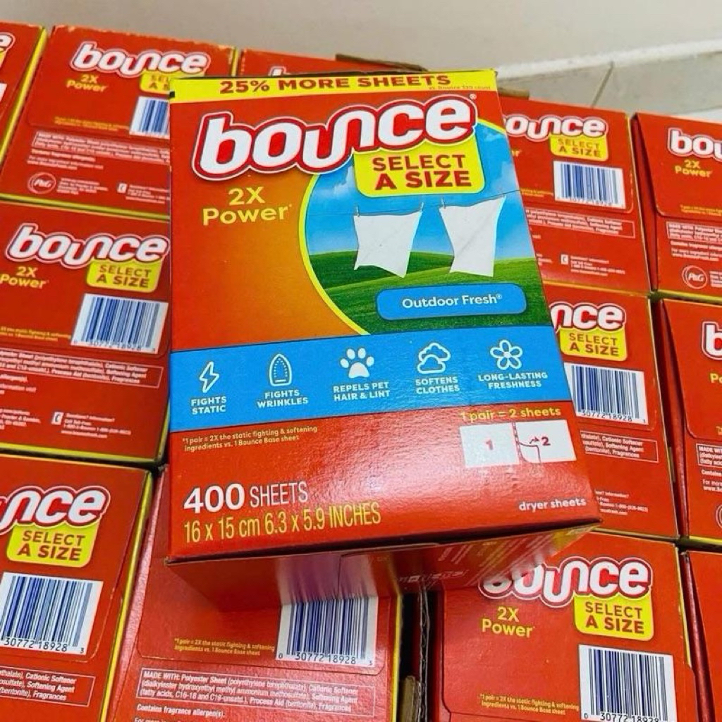 Bounce Giấy Thơm Bounce Mỹ 2X Power 400 Tờ Thơm Chuẩn Việt Kiều Outdoor Fresh
