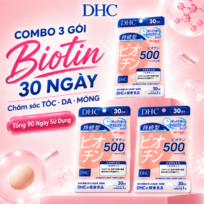Combo 3 Gói DHC Sustained Release Biotin 30 Ngày (90 Viên) - Dưỡng Chất Da Tóc