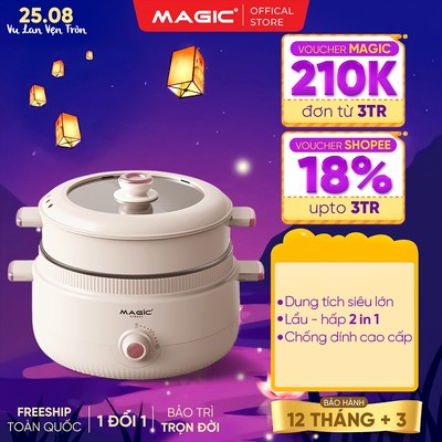 Nồi lẩu hấp đa năng Magic A-091, dung tích 4L, công suất 2000W, bảo hành chính hãng 12 tháng